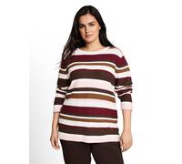 Strickpullover TOM TAILOR PLUS "TTP Pullover", Damen, Gr. 46, camel braun rot stripe, Strick, Obermaterial: 100% Baumwolle, gestreift, regular fit hüftbedeckend, Rundhals, Rollkante, Pullover Strickpu
