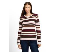 Strickpullover TOM TAILOR "Regular", Damen, Gr. S, bunt (camel braun rot stripe), Strick, Obermaterial: 100% Baumwolle, unifarben, regular fit hüftbedeckend, Rundhals, Rollkante, Pullover Strickpullov