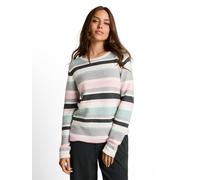 Strickpullover TOM TAILOR "Regular", Damen, Gr. S, bunt (mint pink beige stripe), Strick, Obermaterial: 100% Baumwolle, gestreift, regular fit hüftbedeckend, Rundhals, Rollkante, Pullover Strickpullov