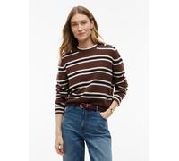 Strickpullover TOMMY HILFIGER "C-NK SOFT WOOL JERSEY SLM SWT", Damen, Gr. L (42/44), braun (lewis stp legacy braun, ecru), Strick, Obermaterial: 100% Wolle, gestreift, normal, Rundhals, Pullover Stric