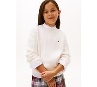 Strickpullover TOMMY HILFIGER "CABLE SWEATER", Kinder, Gr. 4 (104), ivory silk, Strick, Obermaterial: 100% Baumwolle, unifarben, regular fit normal, Rundhals, eingesetzt Bündchen, Pullover Strickpullo