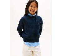 Strickpullover TOMMY HILFIGER "CABLE SWEATER", Kinder, Gr. 10 (140), blau (schwarz night navy), Strick, Obermaterial: 100% Baumwolle, unifarben, regular fit normal, Rundhals, eingesetzt Bündchen, Pull