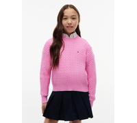 Strickpullover TOMMY HILFIGER "CABLE SWEATER", Kinder, Gr. 16 (176), pink daisy, Strick, Obermaterial: 100% Baumwolle, regular fit normal, Rundhals, eingesetzt Bündchen, Pullover Strickpullover, Kinde