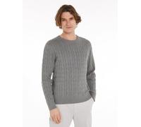 Strickpullover TOMMY HILFIGER "CLASSIC CABLE CREW NECK mit Strukturstrick und Flaglabel", Herren, Gr. S, grau (medium grau heather), Obermaterial: 100% Baumwolle, normal, Rundhals, Bündchen, Pullover