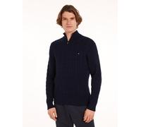 Strickpullover TOMMY HILFIGER "CLASSIC COTTON CABLE ZIP MOCK", Herren, Gr. S, blau (desert sky), Strick, Obermaterial: 100% Baumwolle, regular fit, Rippbündchen, Pullover Strickpullover, mit modischem