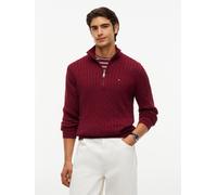 Strickpullover TOMMY HILFIGER "CLASSIC COTTON CABLE ZIP MOCK", Herren, Gr. S, burgundy, Strick, Obermaterial: 100% Baumwolle, regular fit, Rippbündchen, Pullover Strickpullover, mit modischem Zopfmust