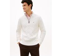 Strickpullover TOMMY HILFIGER "CLASSIC COTTON CABLE ZIP MOCK", Herren, Gr. S, ivory petal, Strick, Obermaterial: 100% Baumwolle, regular fit, Rippbündchen, Pullover Strickpullover, mit modischem Zopfm
