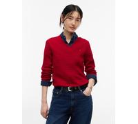 Strickpullover TOMMY HILFIGER "CO CABLE FINE GG V-NK LS SWT", Damen, Gr. XL (46), raspberry juice, Strick, Obermaterial: 100% Baumwolle, unifarben, normal, V-Ausschnitt, Pullover Strickpullover, Baumw