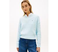 Strickpullover TOMMY HILFIGER "CO CABLE MID GG RLX LS V-NK SWT", Damen, Gr. L (42/44), keepsake blau, Strick, Obermaterial: 100% Baumwolle, unifarben, relaxed fit normal, V-Ausschnitt, Pullover Strick