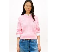 Strickpullover TOMMY HILFIGER "CO CABLE MID GG RLX LS V-NK SWT", Damen, Gr. M (40), classic pink, Strick, Obermaterial: 100% Baumwolle, unifarben, relaxed fit normal, V-Ausschnitt, Pullover Strickpull