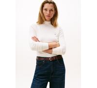 Strickpullover TOMMY HILFIGER "CO JERSEY FINE GG MOCK-NK LS SWT", Damen, Gr. L (40), beige (ivory petal), Feinstrick, Obermaterial: 67% Baumwolle, 33% Polyamid, unifarben, normal, Rundhals, Pullover S