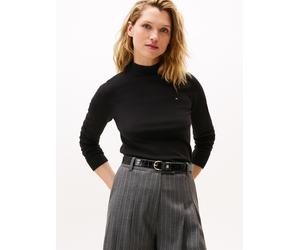 Strickpullover TOMMY HILFIGER "CO JERSEY FINE GG MOCK-NK LS SWT", Damen, Gr. XS (34), schwarz, Feinstrick, Obermaterial: 67% Baumwolle, 33% Polyamid, unifarben, normal, Rundhals, Pullover Strickpullov