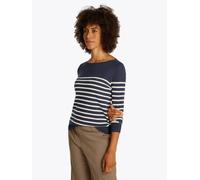 Strickpullover TOMMY HILFIGER "CO JERSEY STITCH BOAT-NK SWEATER", Damen, Gr. XXXL(46), blau (schwarz night navy, ivory petal stp), Strick, Obermaterial: 67% Baumwolle, 33% Polyamid, gestreift, Basic h