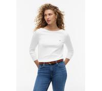 Strickpullover TOMMY HILFIGER "CO JERSEY STITCH V-NECK SWEATER", Damen, Gr. L (40), beige (ecru), Feinstrick, Obermaterial: 67% Baumwolle, 33% Polyamid, unifarben, Basic normal, U-Boot-Ausschnitt, Rip