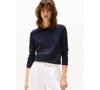 Strickpullover TOMMY HILFIGER "CO JERSEY STITCH V-NK SWEATER", Damen, Gr. XXS (32), blau (desert sky), Feinstrick, Obermaterial: 67% Baumwolle, 33% Polyamid, unifarben, Basic normal, U-Boot-Ausschnitt