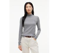Strickpullover TOMMY HILFIGER "COTTON JERSEY SLIM MK-NK SWT", Damen, Gr. S (36/38), grau (medium grau heather), Strick, Obermaterial: 67% Baumwolle, 33% Nylon, meliert, slim fit normal, Pullover Stric