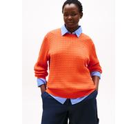 Strickpullover TOMMY HILFIGER CURVE "CRV CO CABLE FINE GG C-NK LS SWT", Damen, Gr. 48, orange (brilliant orange), Strick, Obermaterial: 100% Baumwolle, unifarben, figurbetont normal, Rundhals, Rippstr