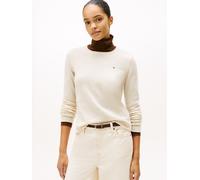 Strickpullover TOMMY HILFIGER, Damen, Gr. XS (34), heather oatmilk, Strick, Obermaterial: 100% Wolle, unifarben, normal hüftlang, Rundhals, offene Kante, Pullover Strickpullover, aus reiner Wolle (927