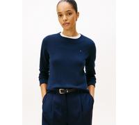 Strickpullover TOMMY HILFIGER, Damen, Gr. XS (34), schwarz night navy, Strick, Obermaterial: 100% Wolle, unifarben, normal hüftlang, Rundhals, offene Kante, Pullover Strickpullover, aus reiner Wolle (