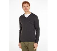 Strickpullover TOMMY HILFIGER "ESSENTIAL COTTON V NECK mit V-Ausschnitt und Stickerei", Herren, Gr. XXXL, grau (dunkelgrau heather), Strick, Obermaterial: 100% Baumwolle, V-Ausschnitt, Rippbündchen, P