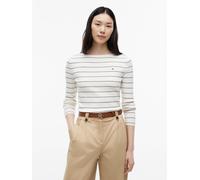 Strickpullover TOMMY HILFIGER "FULL NEEDLE BOAT-NK LS SWT", Damen, Gr. L (42/44), weiß (ivory petal, schwarz n navy stp), Strick, Obermaterial: 67% Baumwolle, 33% Polyamid, gestreift, normal, U-Boot-A