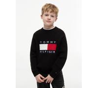 Strickpullover TOMMY HILFIGER "HERITAGE FLAG", Jungen, Gr. 8 (128), schwarz, Strick, Obermaterial: 60% Baumwolle, 40% Polyacryl, unifarben, regular fit normal, Rundhals, Bündchen, Pullover Strickpullo