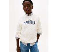 Strickpullover TOMMY HILFIGER, Jungen, Gr. 10 (140), ivory silk, Strick, Obermaterial: 100% Baumwolle, unifarben, regular fit normal, Rundhals, eingesetzt Bündchen, Pullover Strickpullover, Regular fi