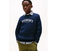 Strickpullover TOMMY HILFIGER, Jungen, Gr. 10 (140), schwarz night navy, Strick, Obermaterial: 100% Baumwolle, unifarben, regular fit normal, Rundhals, eingesetzt Bündchen, Pullover Strickpullover, Re
