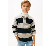 Strickpullover TOMMY HILFIGER, Jungen, Gr. 12 (152), schwarz night navy colourblock, Strick, Obermaterial: 73% Polyester, 25% Wolle, 2% Elasthan, gestreift, mehrfarbig, regular fit normal, Rundhals, e