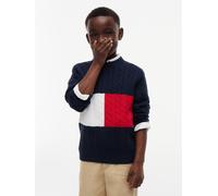 Strickpullover TOMMY HILFIGER, Jungen, Gr. 14 (164), blau (blau flag), Strick, Obermaterial: 100% Baumwolle, unifarben, regular fit normal, Rundhals, Bündchen, Pullover Strickpullover, Zopfmuster, Reg