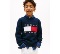 Strickpullover TOMMY HILFIGER, Jungen, Gr. 8 (128), schwarz night navy, Strick, Obermaterial: 60% Baumwolle, 40% Polyacryl, unifarben, regular fit hüftlang, Rundhals, eingesetzt Rippstrickbündchen, Pu