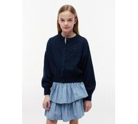 Strickpullover TOMMY HILFIGER, Mädchen, Gr. 16 (176), blau (schwarz night navy), Strick, Obermaterial: 100% Baumwolle, unifarben, regular fit normal, Rundhals, eingesetzt Bündchen, Pullover Strickpull