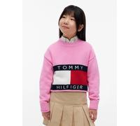 Strickpullover TOMMY HILFIGER, Mädchen, Gr. 16 (176), pink (pink daisy), Strick, Obermaterial: 100% Baumwolle, unifarben, regular fit taillenbedeckt, Rundhals, Bündchen, Pullover Strickpullover, Rundh