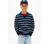 Strickpullover TOMMY HILFIGER "POLO COLLAR SWEATER LS", Jungen, Gr. 14 (164), schwarz night navy stripe, Strick, Obermaterial: 100% Baumwolle, gestreift, regular fit normal, Rundhals, eingesetzt Bündc