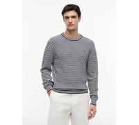 Strickpullover TOMMY HILFIGER "SEASONAL STRUCTURE CREW NECK", Herren, Gr. S, schwarz-weiß (carbon navy, ivory petal), Strick, Obermaterial: 100% Baumwolle, regular fit normal, Rundhals, Pullover Stric
