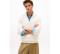 Strickpullover TOMMY HILFIGER "SEASONAL STRUCTURE ZIP MOCK", Herren, Gr. L, ivory petal, Strick, Obermaterial: 100% Baumwolle, unifarben, regular fit normal, Rundhals, eingesetzt Rippbündchen, Pullove
