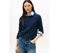 Strickpullover TOMMY HILFIGER "SOFT WOOL CABLE C-NK", Damen, Gr. S (36/38), blau (schwarz night navy), Strick, Obermaterial: 100% Wolle, unifarben, normal, Rundhals, Bündchen, Pullover Strickpullover,