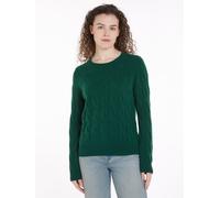 Strickpullover TOMMY HILFIGER "SOFT WOOL CABLE C-NK", Damen, Gr. XL (46), ornamental grün, Strick, Obermaterial: 100% Wolle, unifarben, normal, Rundhals, Bündchen, Pullover Strickpullover, mit Zopfmus