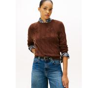 Strickpullover TOMMY HILFIGER "SOFT WOOL CABLE C-NK", Damen, Gr. XS (34), legacy braun, Strick, Obermaterial: 100% Wolle, unifarben, normal, Rundhals, Bündchen, Pullover Strickpullover, mit Zopfmuster