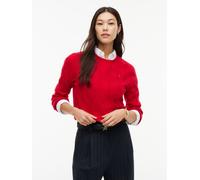 Strickpullover TOMMY HILFIGER "SOFT WOOL CABLE C-NK", Damen, Gr. XS (34), medium rot, Strick, Obermaterial: 100% Wolle, unifarben, normal, Rundhals, Bündchen, Pullover Strickpullover, mit Zopfmuster,