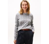 Strickpullover TOMMY HILFIGER "SOFT WOOL CABLE C-NK", Damen, Gr. XXL (44), mid grau heather, Strick, Obermaterial: 100% Wolle, unifarben, normal, Rundhals, Bündchen, Pullover Strickpullover, Wolle, mi