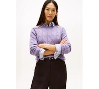 Strickpullover TOMMY HILFIGER "SOFT WOOL CABLE C-NK", Damen, Gr. XXXL(46), lila heather, Strick, Obermaterial: 100% Wolle, unifarben, normal, Rundhals, Bündchen, Pullover Strickpullover, Wolle, mit Zo