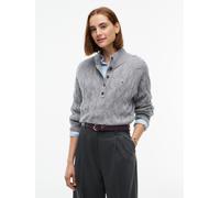Strickpullover TOMMY HILFIGER "SOFT WOOL CABLE MK-NK HENLEY", Damen, Gr. XL (46), grau (medium grau heather), Strick, Obermaterial: 100% Wolle, meliert, unifarben, normal, Rundhals, Pullover Strickpul