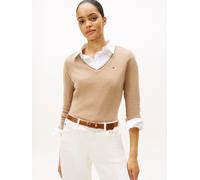 Tommy Hilfiger Damen Pullover Soft Wool mit V-Ausschnitt, Beige (Safari Canvas Heather), L