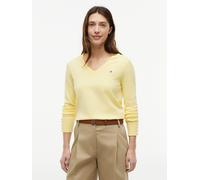 Strickpullover TOMMY HILFIGER "STITCH V-NECK", Damen, Gr. L (42/44), gelb (citronella), Feinstrick, Obermaterial: 67% Baumwolle, 33% Polyamid, unifarben, Basic, regular fit normal, V-Ausschnitt, einge