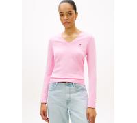 Strickpullover TOMMY HILFIGER "STITCH V-NECK", Damen, Gr. L (42/44), rose petal, Feinstrick, Obermaterial: 67% Baumwolle, 33% Polyamid, unifarben, Basic, regular fit normal, V-Ausschnitt, eingesetzt R
