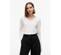 Strickpullover TOMMY HILFIGER "STITCH V-NECK", Damen, Gr. XL (46), ivory petal, Feinstrick, Obermaterial: 67% Baumwolle, 33% Polyamid, unifarben, Basic, regular fit normal, V-Ausschnitt, eingesetzt Ri