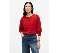 Strickpullover TOMMY HILFIGER "STRIPED SCRIPT LOGO SWEATER LS", Damen, Gr. L (42/44), breton stp schwarz magma rot, Strick, Obermaterial: 100% Baumwolle, gestreift, normal, Rundhals, Pullover Strickpu