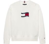 Strickpullover TOMMY HILFIGER "WAVY FLAG SWEATER LS", Herren, Gr. 12 (152), ivory silk, Strick, Obermaterial: 100% Baumwolle, unifarben, normal, Rundhals, Rippstrickbündchen, Pullover Strickpullover,