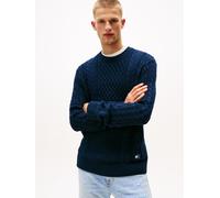 Strickpullover TOMMY JEANS "BADGE CABLE", Damen, Gr. 3XL, blau (schwarz night navy tonal), Strick, Obermaterial: 100% Baumwolle, slim fit hüftlang, Rundhals, Pullover Strickpullover, Slim Fit, Rundhal